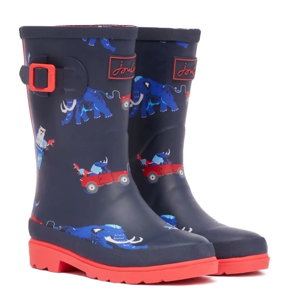 Size 13 Toddler Joules Kids' Navy and Red Mammoth Rain Boots
